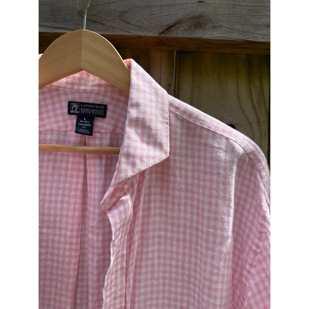 Lands' End British Linen Pink Gingham Button-Up - Picture 2 of 4